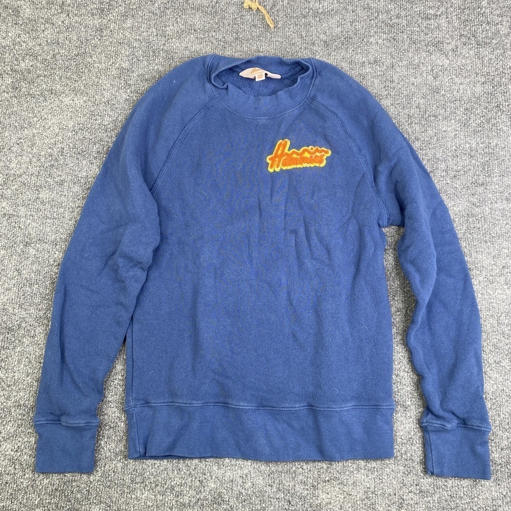 Hammies Sweater Womens XS Blue Logo Crew Neck Raglan Pullover Knit Fleece